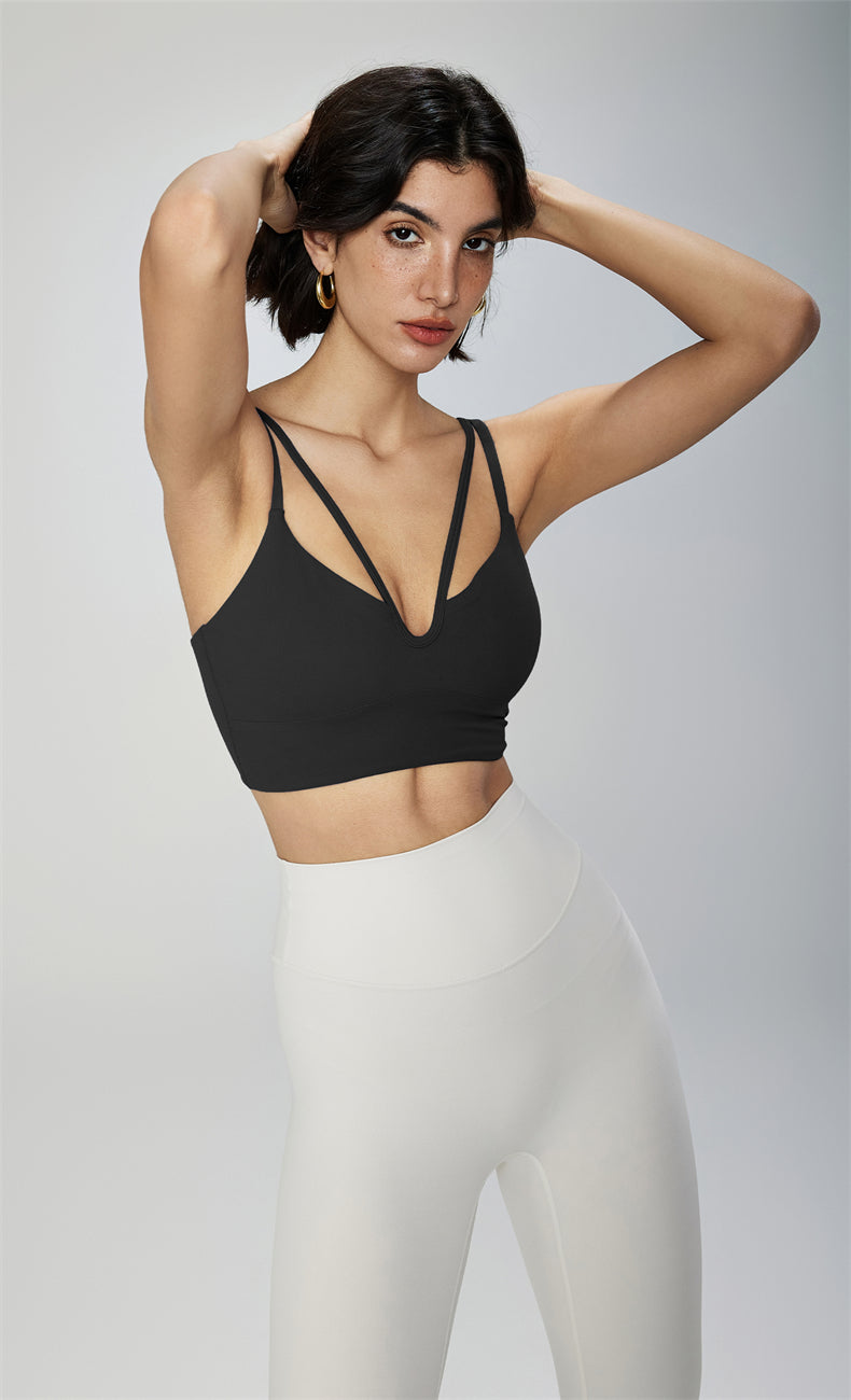 NUF Double Strap Yoga Bra with padded Thin strap Sports underwear Women's Beauty Back V-neck fitness Bra