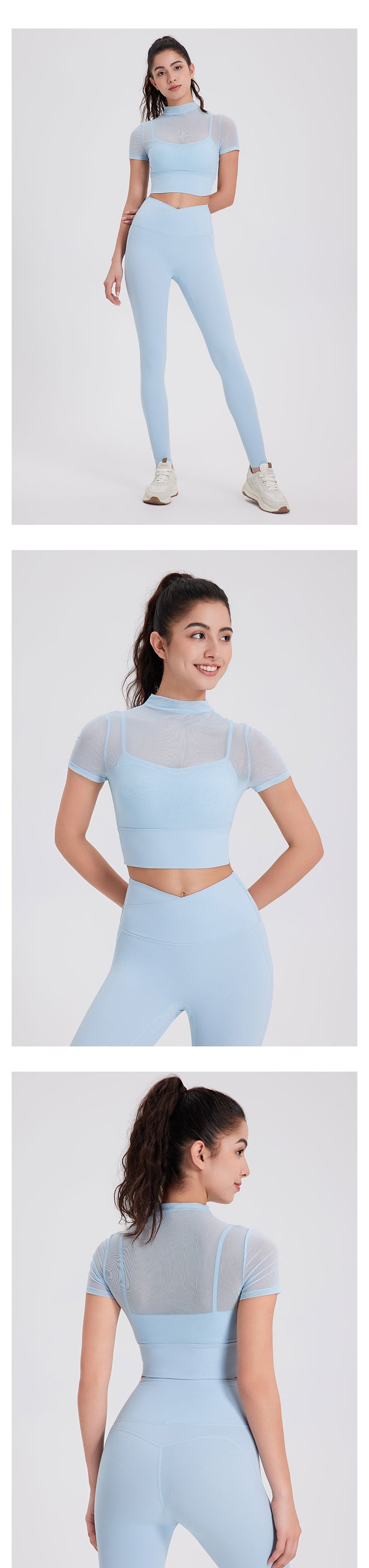 2024 fitness gauze yoga wear short sleeve with padded quick dry runing sports bra One cup wear top