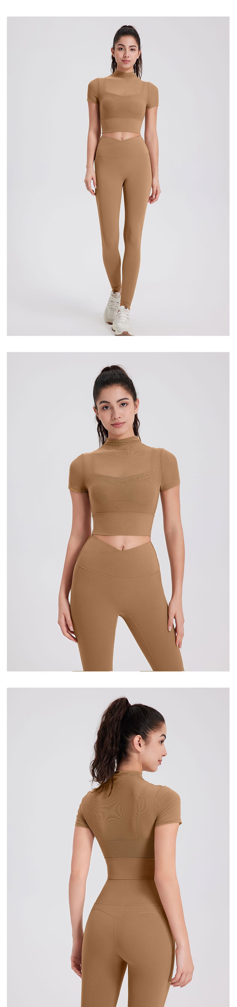 2024 fitness gauze yoga wear short sleeve with padded quick dry runing sports bra One cup wear top