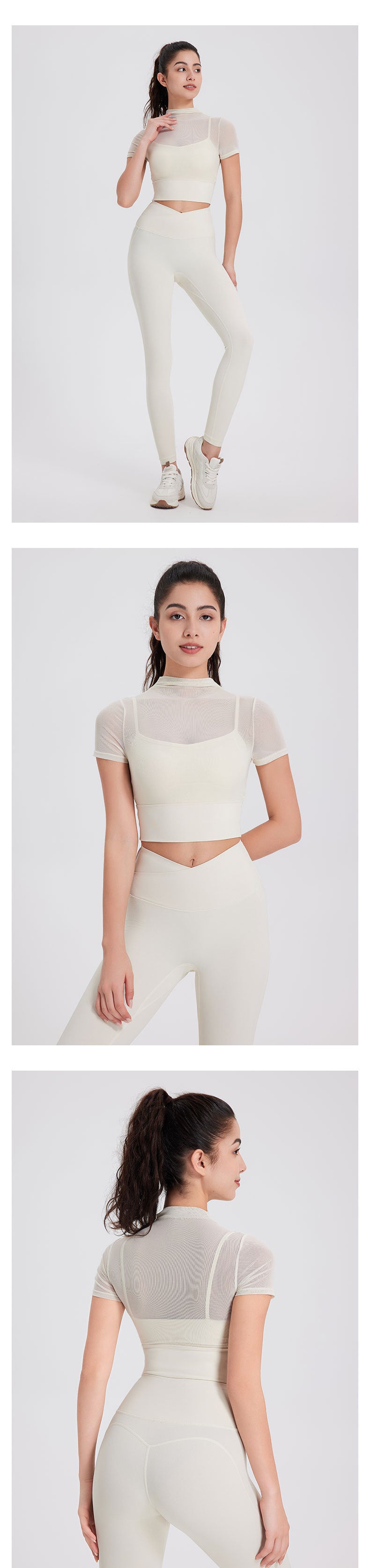 2024 fitness gauze yoga wear short sleeve with padded quick dry runing sports bra One cup wear top