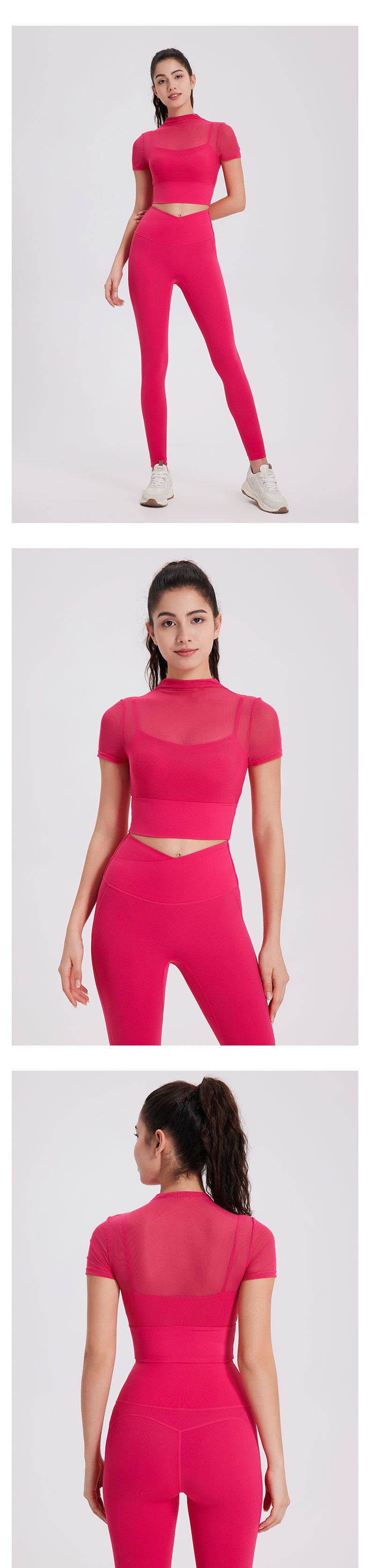 2024 fitness gauze yoga wear short sleeve with padded quick dry runing sports bra One cup wear top