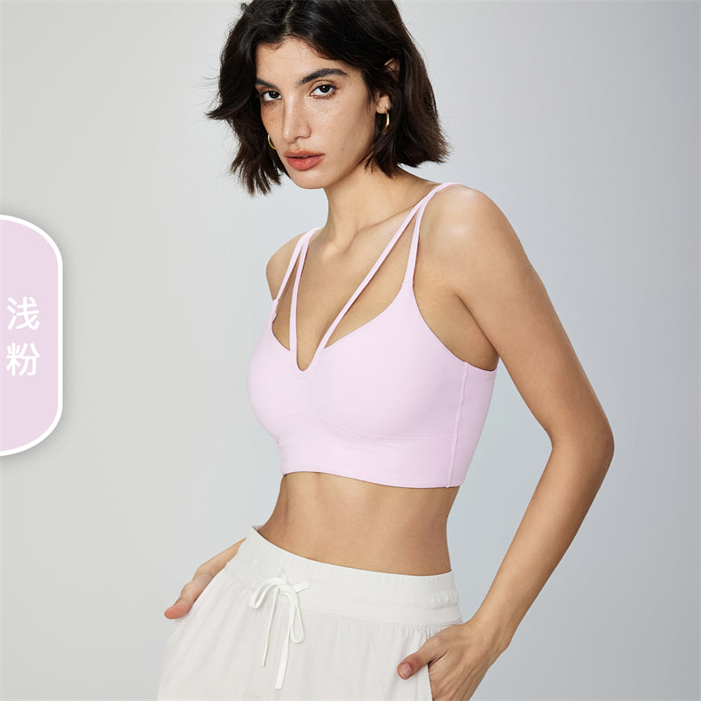 NUF Double Strap Yoga Bra with padded Thin strap Sports underwear Women's Beauty Back V-neck fitness Bra