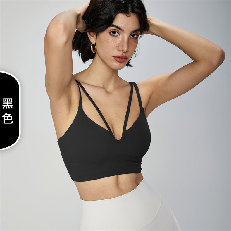 NUF Double Strap Yoga Bra with padded Thin strap Sports underwear Women's Beauty Back V-neck fitness Bra