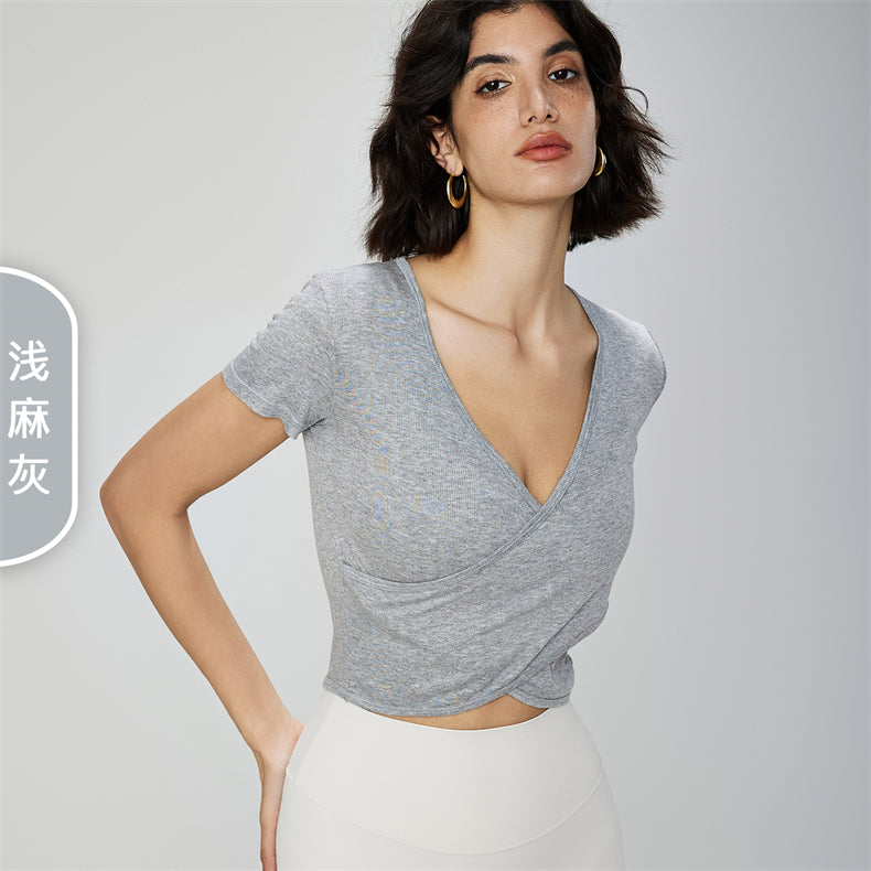 Modal ribbed  yoga clothes spring and summer new yoga top short sleeve nude feeling casual T-shirt