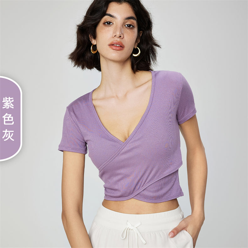 Modal ribbed  yoga clothes spring and summer new yoga top short sleeve nude feeling casual T-shirt