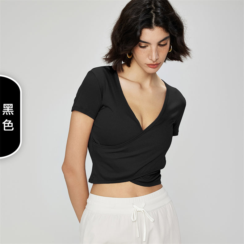 Modal ribbed  yoga clothes spring and summer new yoga top short sleeve nude feeling casual T-shirt