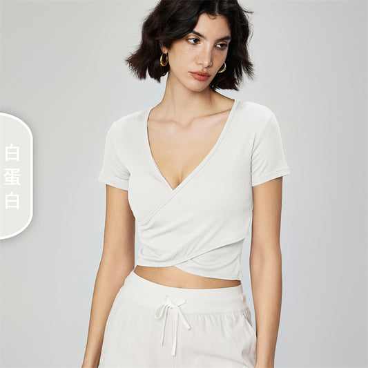 Modal ribbed  yoga clothes spring and summer new yoga top short sleeve nude feeling casual T-shirt